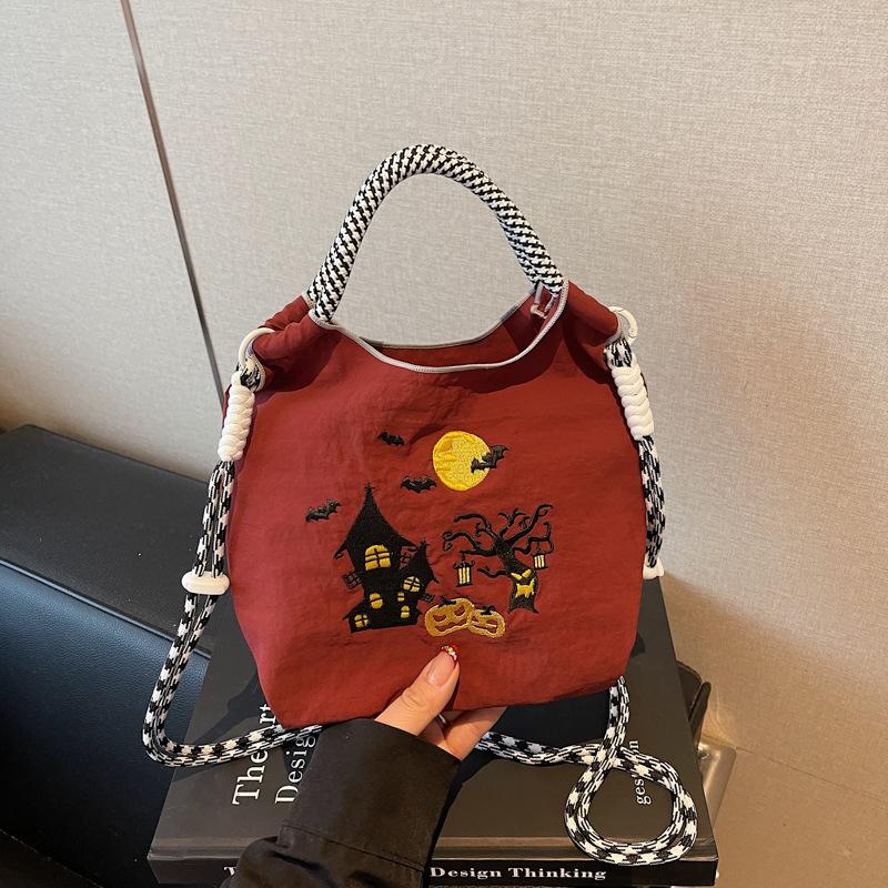 Autumn and winter versatile brown small bag women's Halloween nylon canvas bag light messenger mobile phone bag