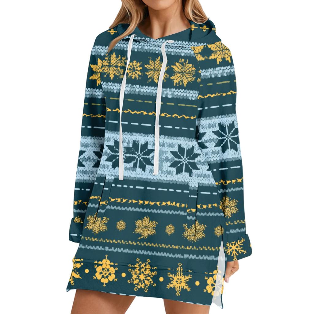 Women's Casual Christmas Print Long Sleeve Hooded Sweatshirt Top