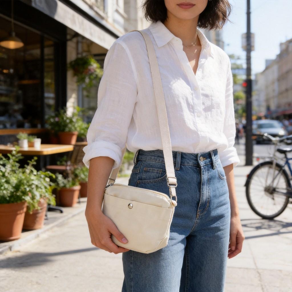 Minimalist Canvas Shoulder Bag For Daily Commute With Zipper Closure