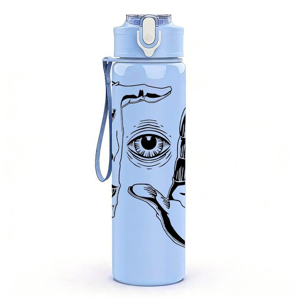 1PC Artistic Eye Graffiti Street Art Print 750ml Color Plastic Sports Water Bottle Leakproof Flip Straw Lid Suitable for Sports Office Home Use