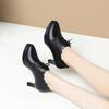 Frühling Herbst Weiches Leder Weiche Sohle Vielseitige Mode Bequeme High Heels Schnürschuhe mit tiefem Mund Damen Lederschuhe