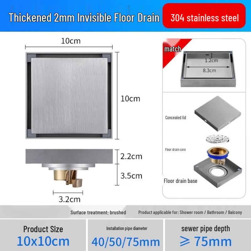 Invisible Tile-Insert Floor Drain