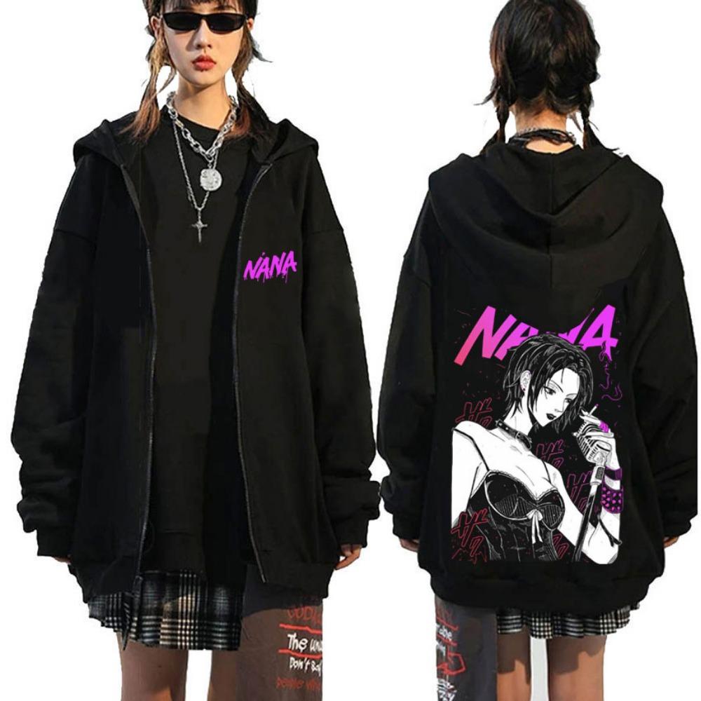Japanese Anime Black Stone Zipper Hoodie Men's and Women's Manga Casual Zipper Jacket Men's Retro Harajuku Zipper Sweatshirt