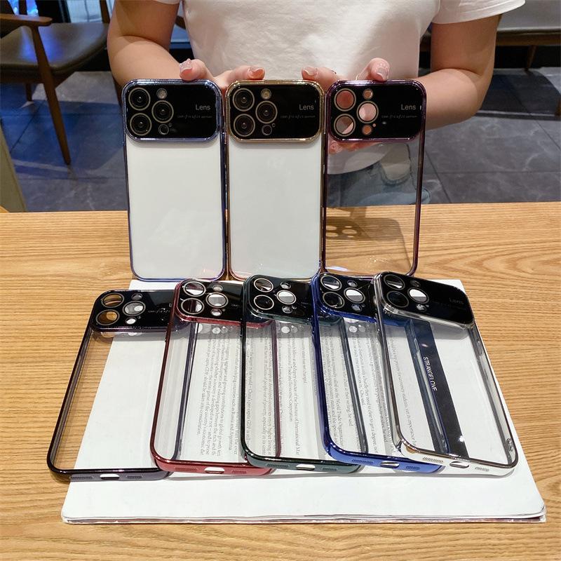 Étui de téléphone à grande fenêtre galvanisé de luxe adapté à l'iPhone 15 Pro 15 Plus 15 14 13 12 11 Pro Max Plus étui en silicone TPU minimaliste