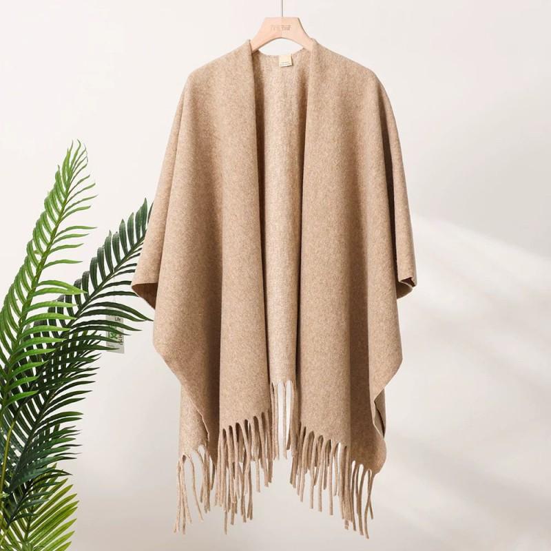 Womens Cashmere Blend Fringed Shawl Wrap Winter Warm Cape Coat Boho Chic