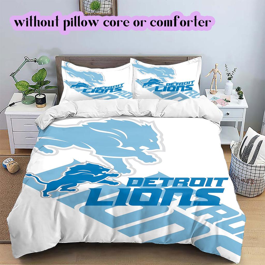 Detroit Lions rugby Pattern Bedding,Quilt Set Quilt Cover Pillowcase Home Birthday Gift (1*duvet cover+2*pillowcase,without core)