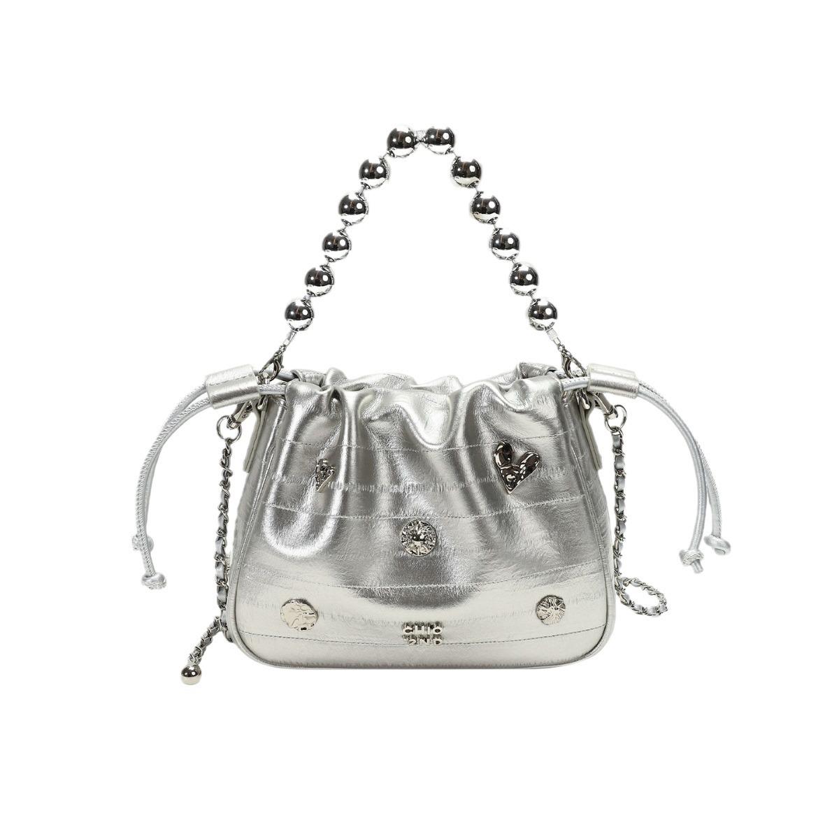 

Серебряная сумка-ведро Love Language женская новинка 2024 года лето супер огненная сумка-мессенджер через плечо серебряный