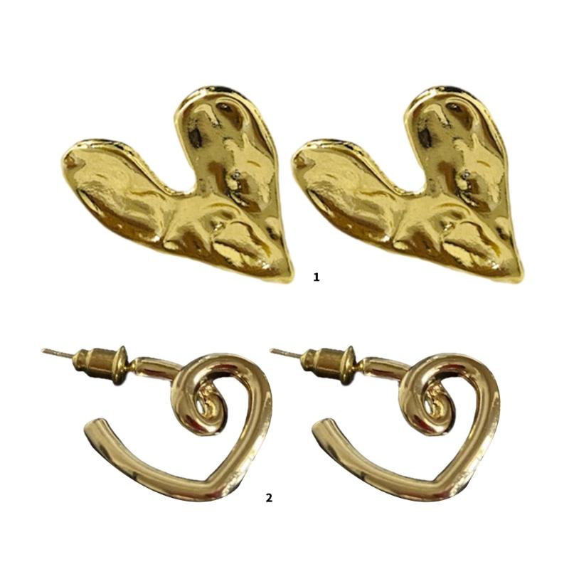 Concave Convex Irregular Heart Earrings for Women Lightweight Alloy Ear Studs Accessory Earwear Accessories for Party
