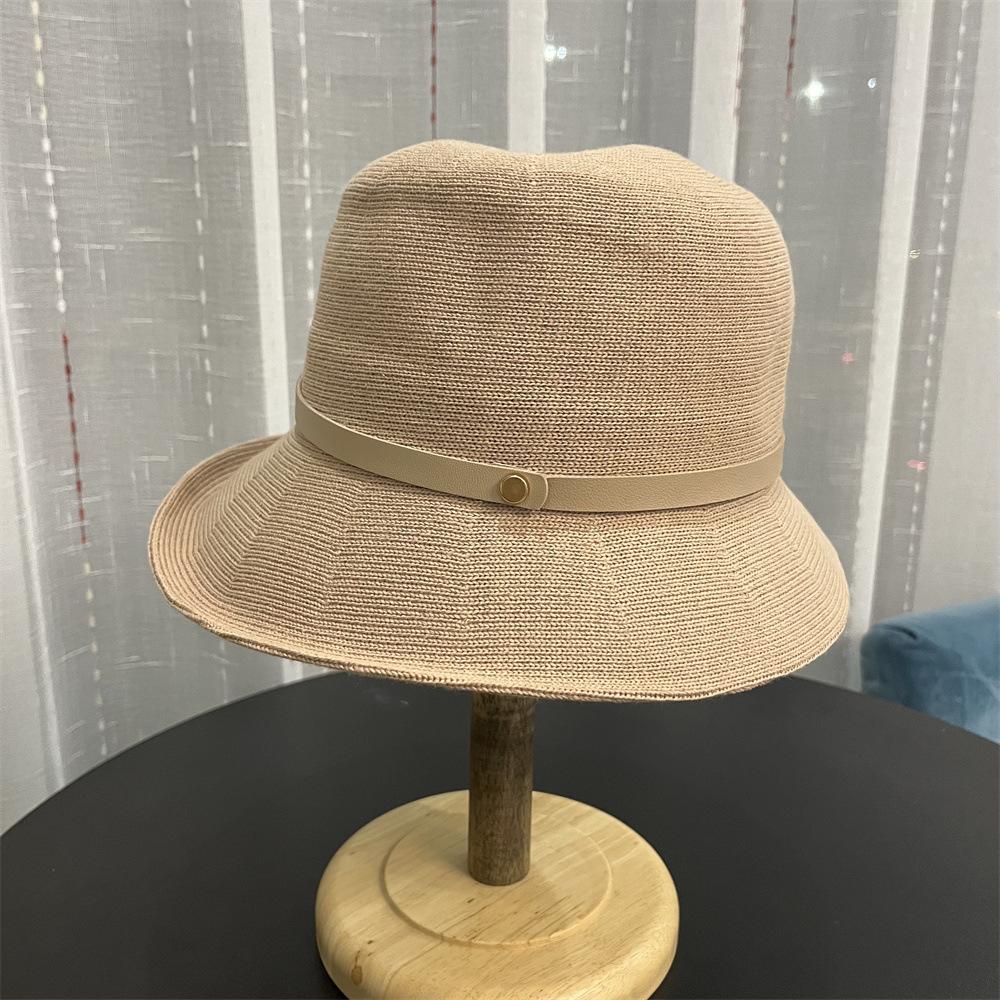 Hat Women's Spring and Autumn Sunscreen Sun Hat Elegant Fashion Leather Buckle Small Warped Edge Top Hat Showing Face Small Bucket Hat Basin Hat Tide