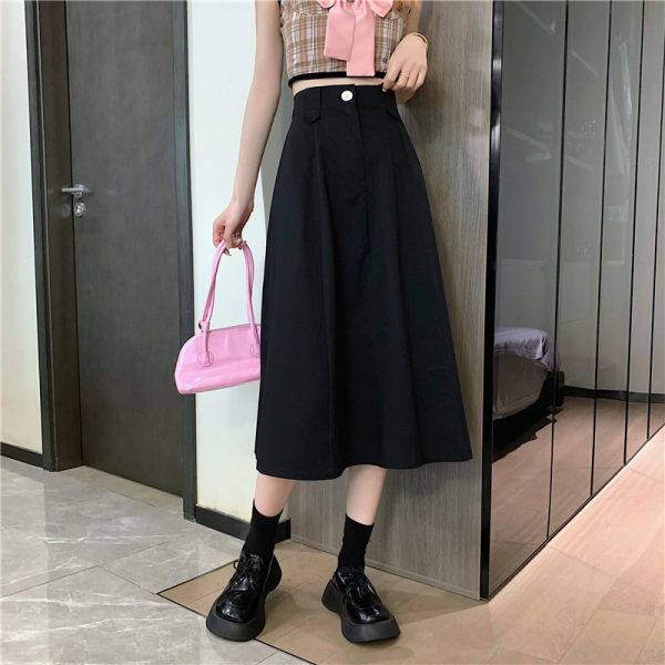 Women's Long Skirts Elastic High Waist Casual Skirt Girl's Spring Summer Solid Color A-line Skirts All-match Hot Pleated Skirt