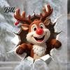 Durable PVC Wall Stickers Christmas Reindeer Decal, 3D Hole Illusion Red Nose Rudolph Sticker, Seasonal Window Decorations Peel And Stick Waterproof