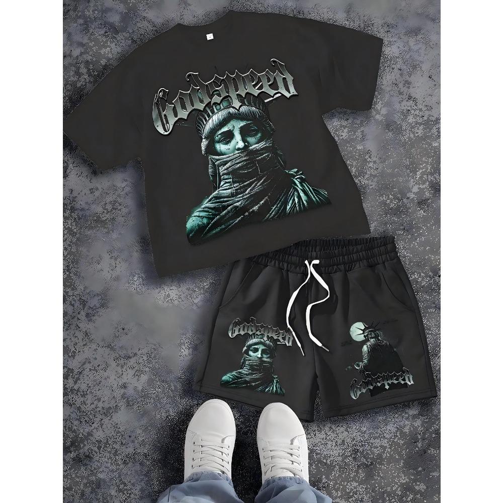 Summer New Men s Short-Sleeved Set with 3D Patterned Print for Street Casual Fashion Comfortable and Breathable XL