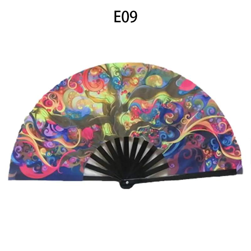 33cm Large Fluorescent Folding Hand Rave Fan Creative Print Music Festival Colorful Fan Wedding Party Spanish Dance Fan Gifts