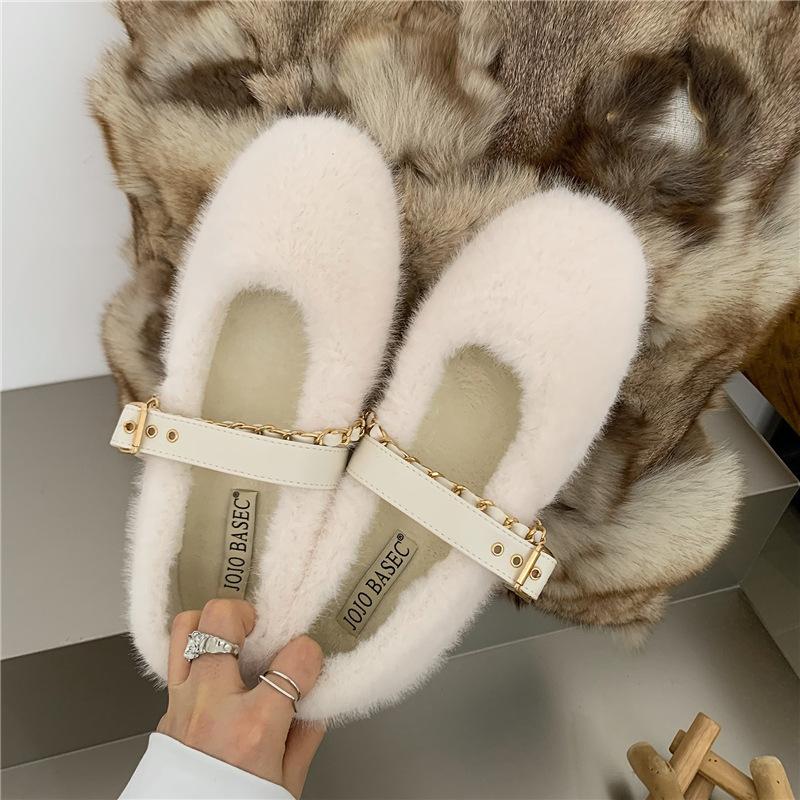 Designer Autumn Women Comfortable Warm Fur Shoes Fashion Shallow Slip on Ladies Flats Shoes Round Toe Women's Mary Jane Shoes
