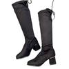 Damen Überweite Schwarze Stretchstiefel, Wildleder Klobiger Absatz Kniehohe Stiefel, Europäischer Streetstyle Stiefeletten für Damen