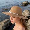 Yousheng Beach Hat with Imitation Pearl Accents Full Face Sun Protection Flat Top Large Brim UV Blocking Summer Straw Hat