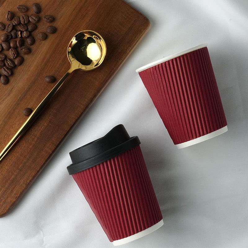 25 ks/sada 8oz kelímků na kávu Dvoustěnné izolované papírové kelímky na kávu s víčky Jednorázové pruhované přenosné papírové kelímky