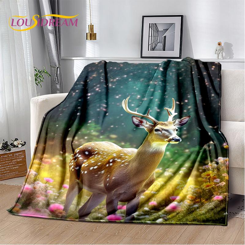 3D Snový les Vánoční los Sika jelen Měkká plyšová deka, Flanelová deka Přehozová deka do obývacího pokoje Ložnice Postel Pohovka Přehoz