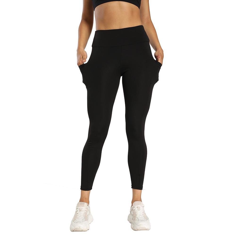 European & American Athletic Yoga Leggings with Pockets - High-Waisted, Hip-Lifting, Ideal for Fitness & Running.