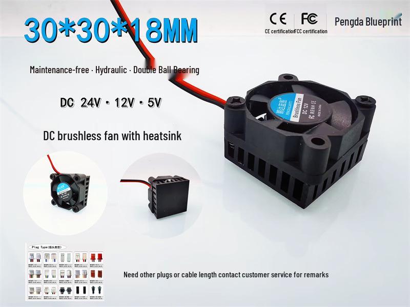 Silent Hydraulic Ball Bearing Fan 30*18MM, 24V/12V/5V with Aluminum Sheet for 3CM Chip IC Cooling 12V hydraulic bearing, 2.54 plug, 28CM length