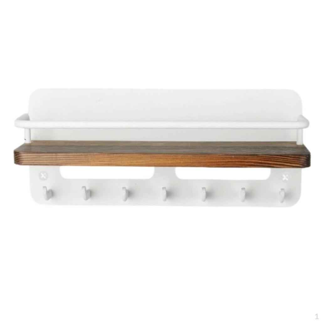 Wall Shelf with Hooks ScrewMounted Key Holder Wooden Entryway Organizer for