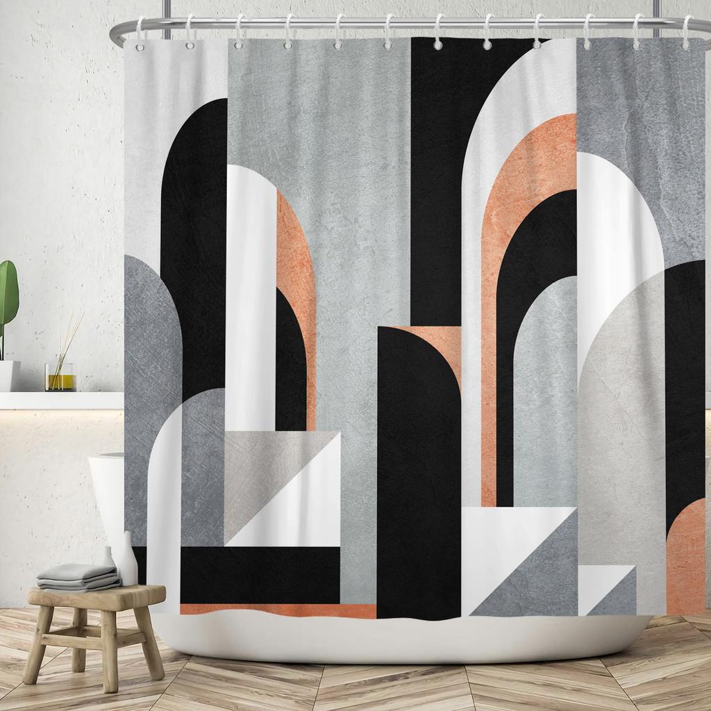Modern 3D Geometry Shower Curtains Minimalist Lattice Waterproof Polyester Fabric Bathroom Accessories Black Gray Bath Curtains