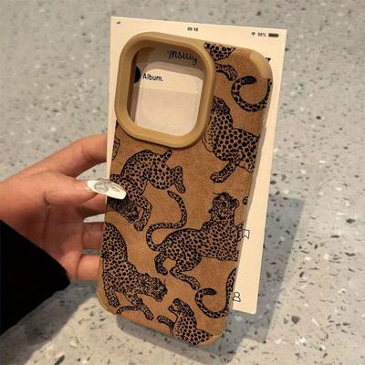 Capa de Celular em Couro Sintético com Estampa de Leopardo Vibrante Para iPhone 17 16 15 14 Pro Max 13 12 11 XS XR X 16 Plus Tampa com Para-choque à Prova de Choque