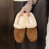 Mao Mao shoes women's autumn and winter outer wear bag head half slippers 2025 new flat-bottomed velvet bean shoes warm cotton slippers