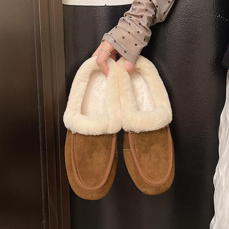 Mao Mao shoes women's autumn and winter outer wear bag head half slippers 2025 new flat-bottomed velvet bean shoes warm cotton slippers