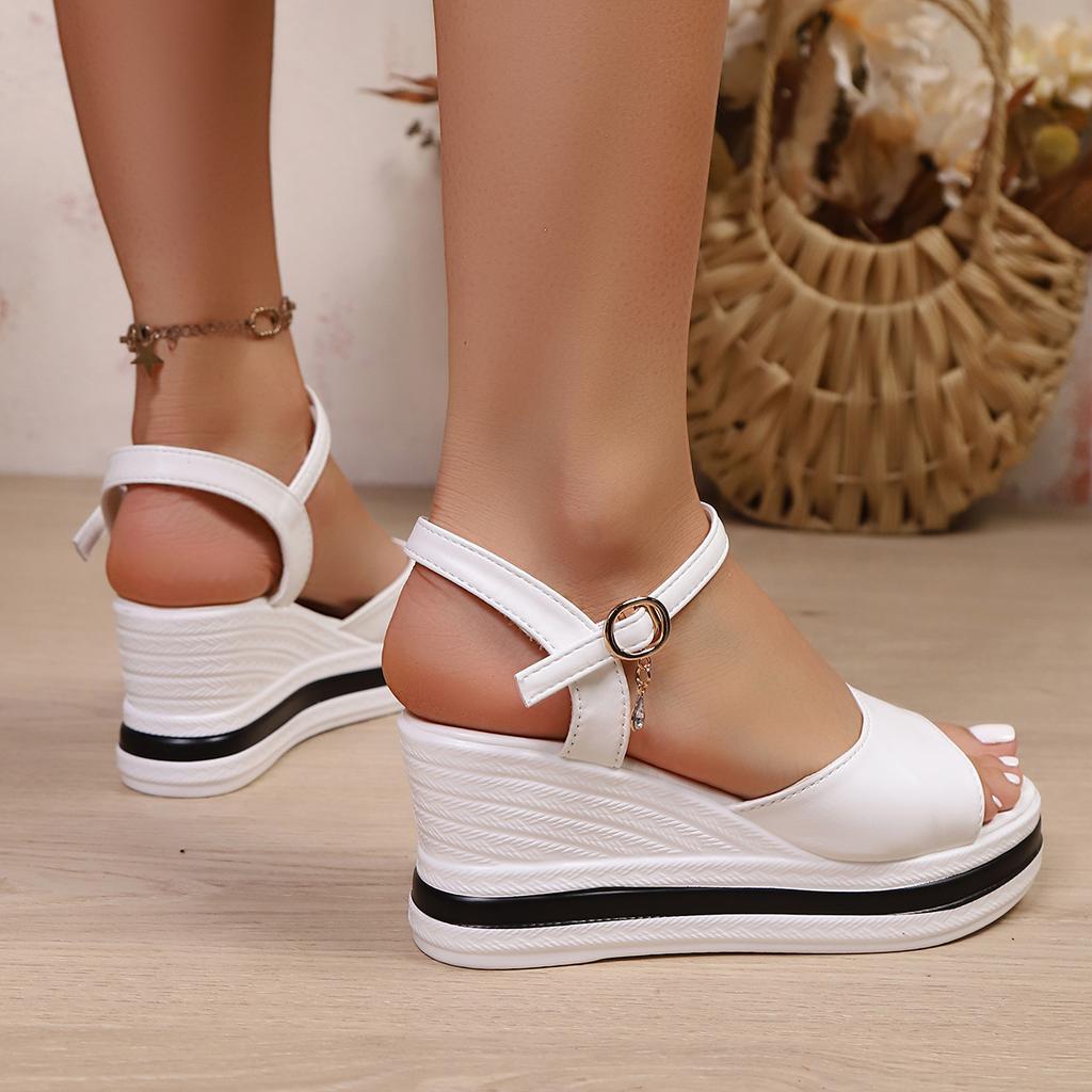 Summer New Peep-Toe Wedge Sandals – Large-Size One-Band Buckle Platform Waterproof Sole Sandals for Women