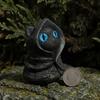 Fantasy Creature Figurine Mysterious Hooded Black Cat Resin Figurine, Gothic Wizard Statue with Big Eyes, Witch Themed Decoration Mini Desktop
