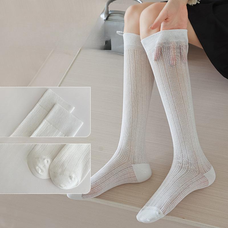 Damen Sommer Dünne Mid-Calf Mesh Atmungsaktiv und Geruchsresistent Lange Socken Lolita Wade Baumwollsocken Ballett-Stil Frotteesocken