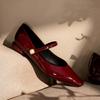 7318-29 Sheepskin French temperament simple word with Mary Jane shoes square head flat bottom low heel single shoes spring and autumn