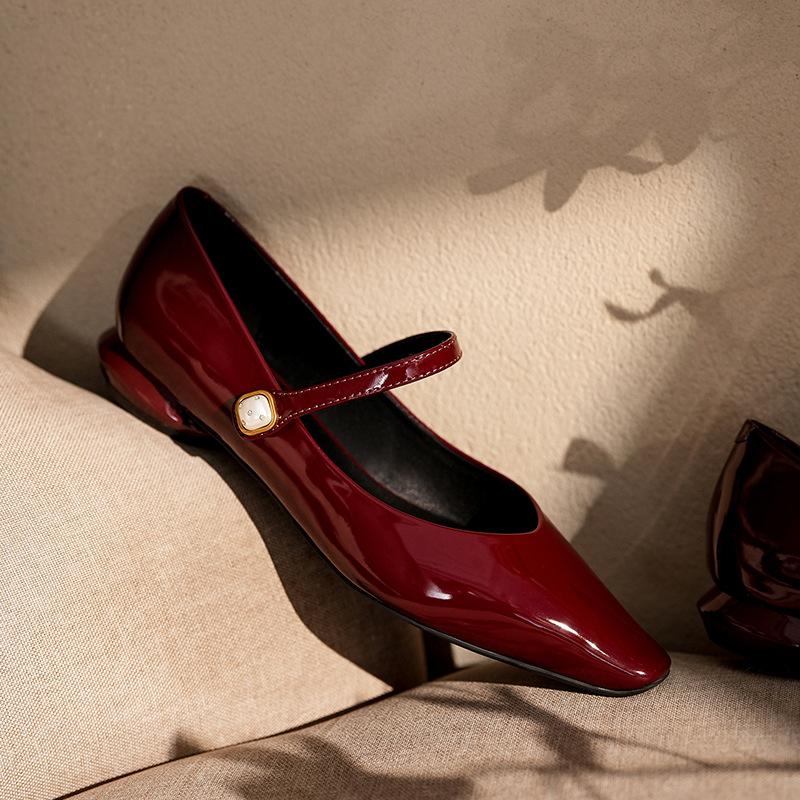 7318-29 Sheepskin French temperament simple word with Mary Jane shoes square head flat bottom low heel single shoes spring and autumn