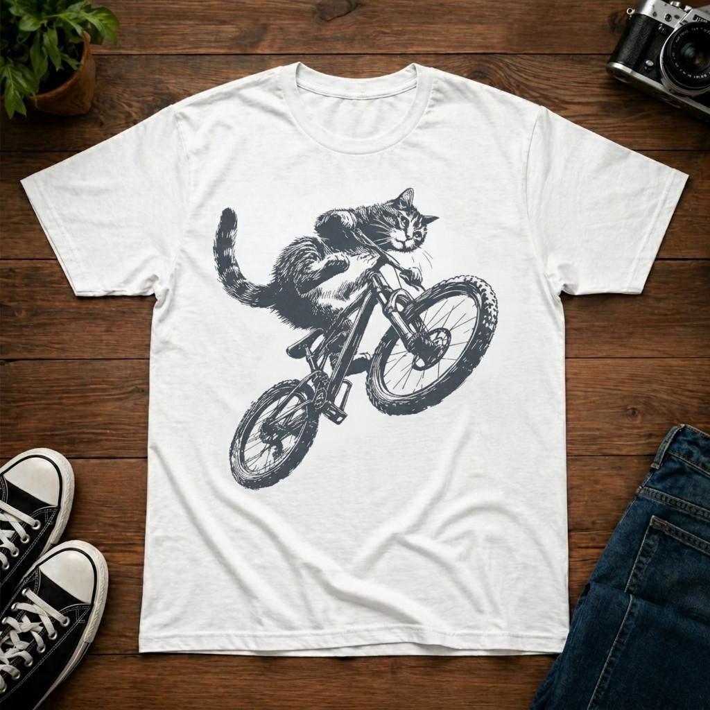 Cat Riding Bicycle Shirt, Funny Kitten T-shirt, Cat Lover Tee, Gift For Bikers