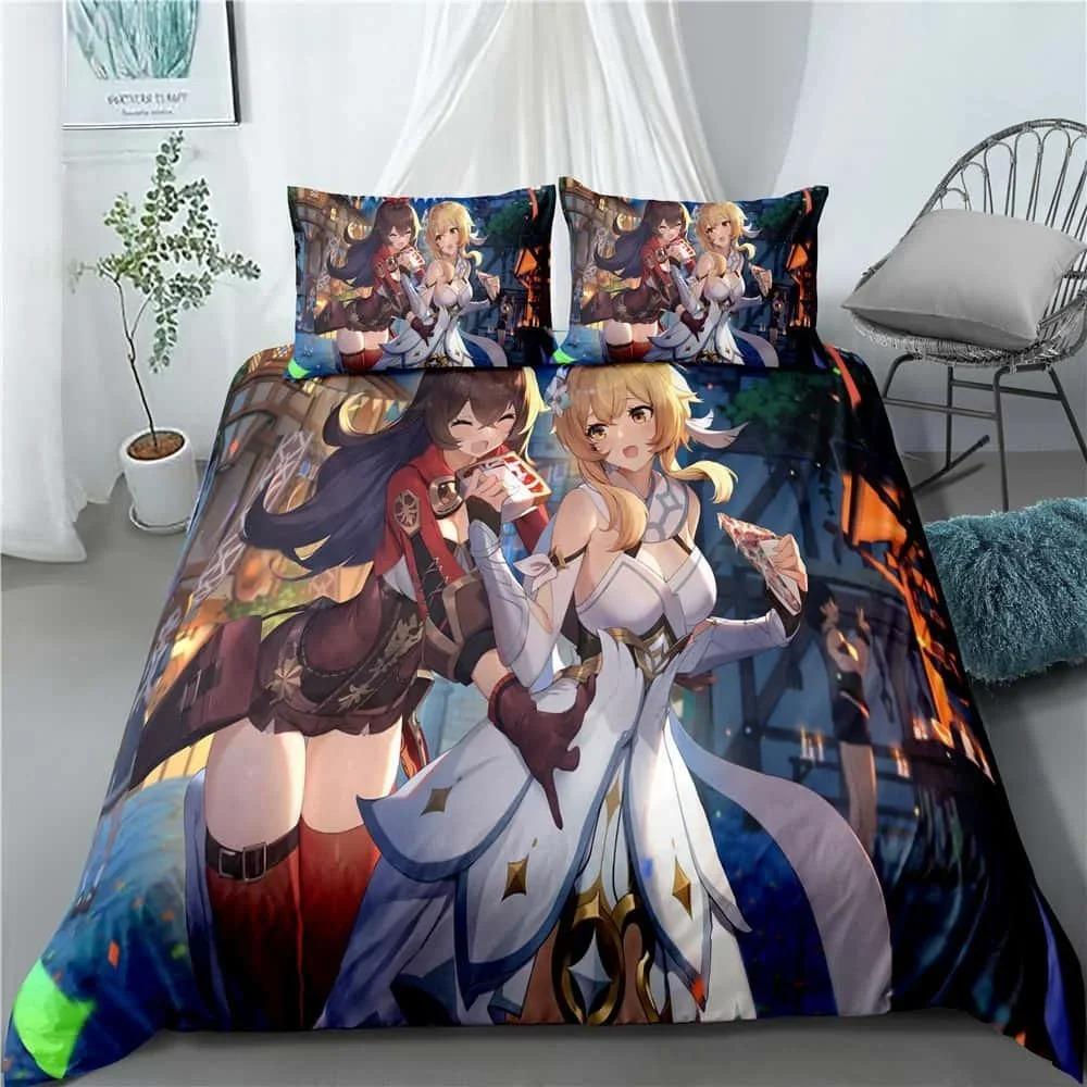 Nové anime Genshin Impact 3D tištěné ložní prádlo King povlak na přikrývku povlak na polštář povlak na peřinu ložní prádlo bytový textil
