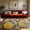 Yellow Gray Geometric Bohemian Rug, Interlocking Circle Pattern Non-Slip Carpet, Modern Living Room Mat for Artistic Decor