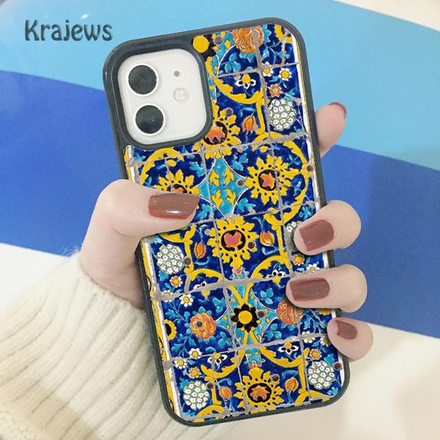 Krajews Ancient Floral Tiles Soft Phone Case Cover For iPhone 17 Air 16 15 14 plus 11 12 13 pro max coque Shell Fundas