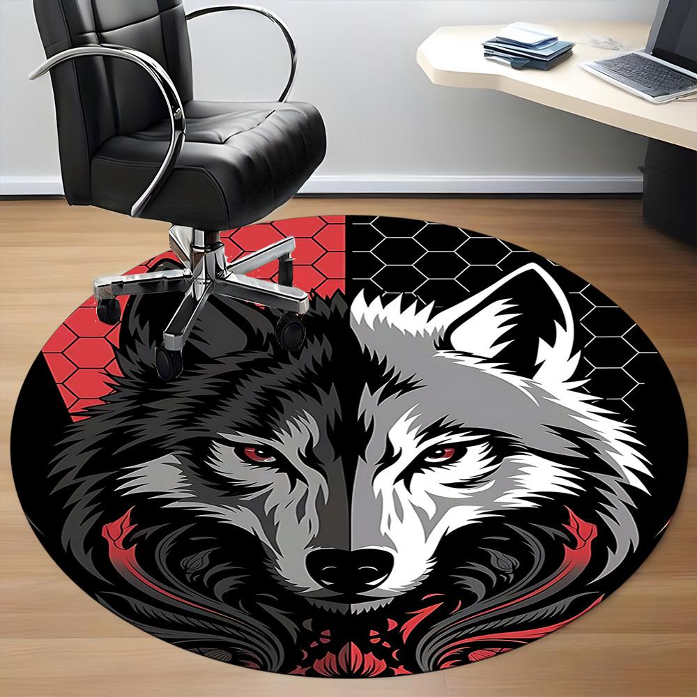 1pc Wolf Pack Office Round Area Rug, Under Office Chairs Bedroom Living Room Home Decor, Room Deco