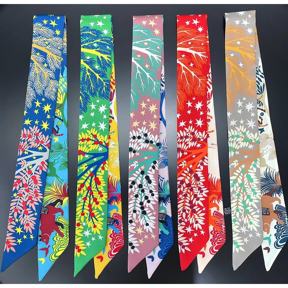 New Fashion All-match Korean Version Mayan Jungle Animals silk scarf Twill Long Strip Small Scarf Tie Bind a bag Ribbon Streamer