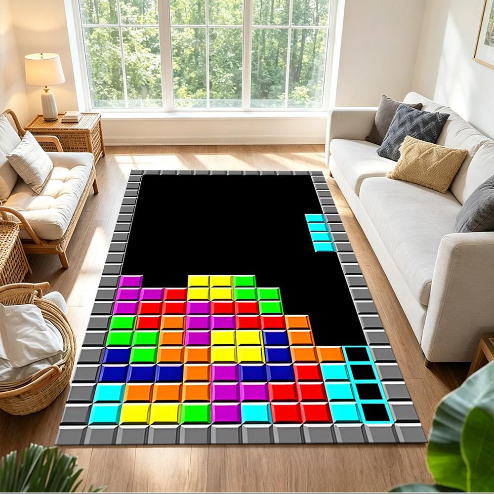 Colorful Building Blocks Pattern Non-Slip Home Carpet Design for Office Decor Living Room Bedroom Gift