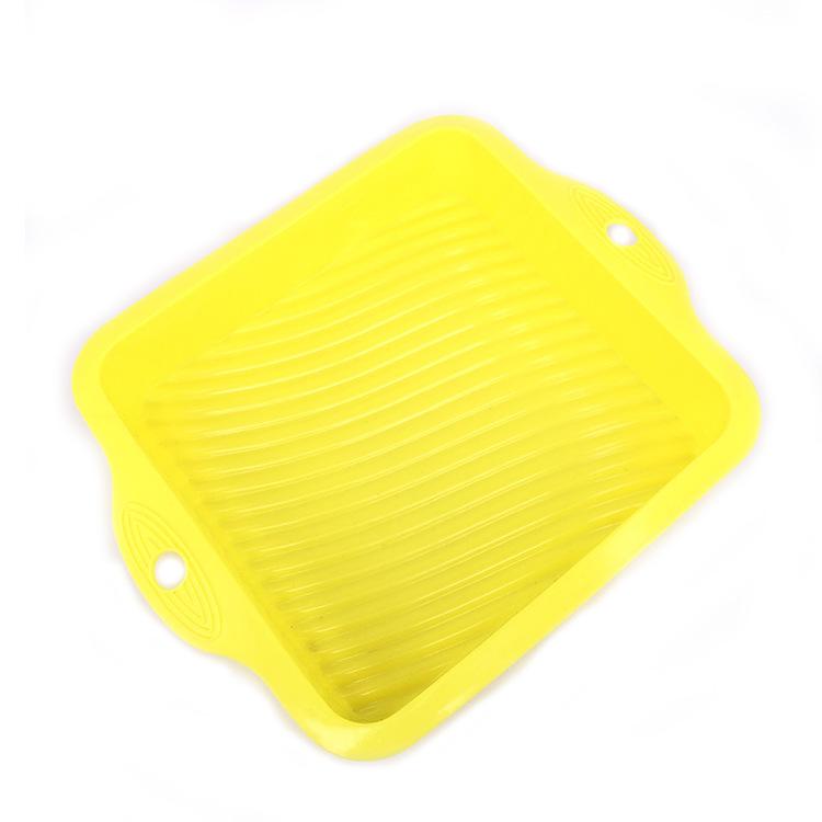 

Квадратная однотонная силиконовая коробка для тостов с волнистым узором на дне формы для выпечки хлеба и торта, противень для микроволновой печи жёлтый