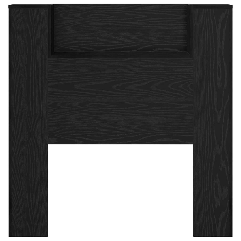 Storage Headboard with LED Black Oak Wood Based Material