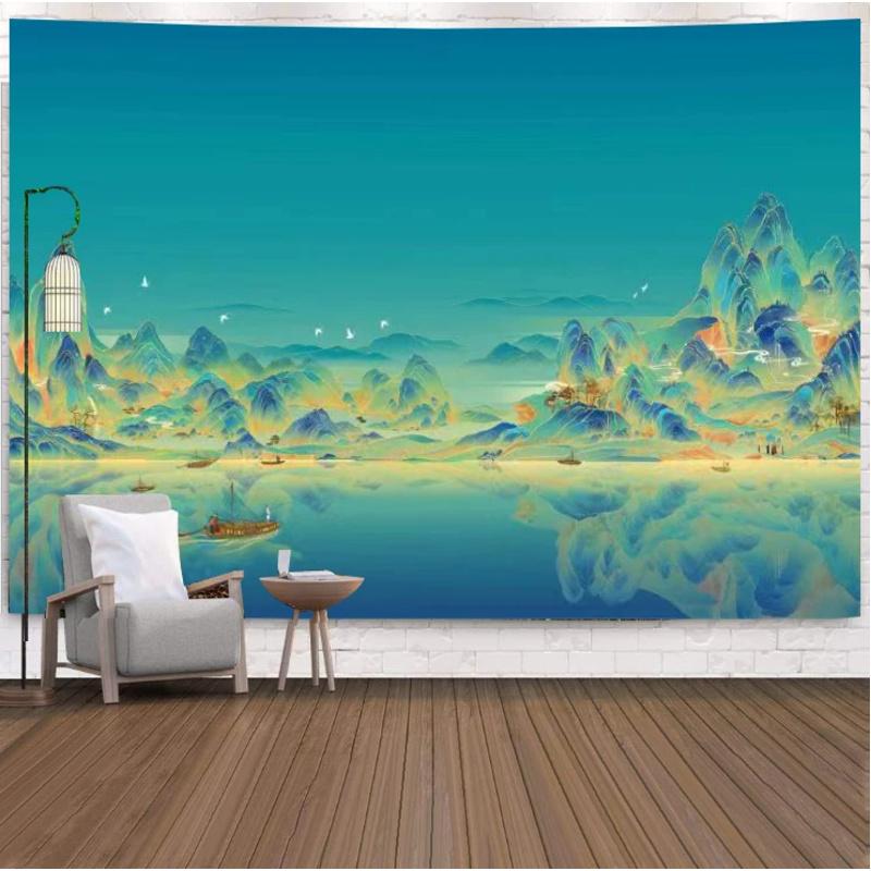 VIKAMA Classical Landscape Pavilion Tapestry Ancient Style Wonderland National Style Zen Art Style Living Room Room Decoration