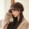 Thick Plush Octagonal Hat Women's British Solid Color Painter Hat Autumn Winter Newsboy Hat
