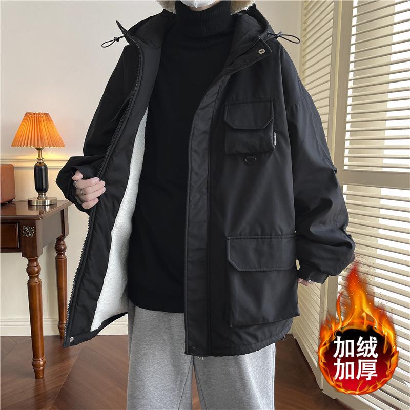 

Tooling jacket men s spring, autumn and winter 2025 new fleece thickened lamb fleece cotton jacket boys M recommends 90-55kg