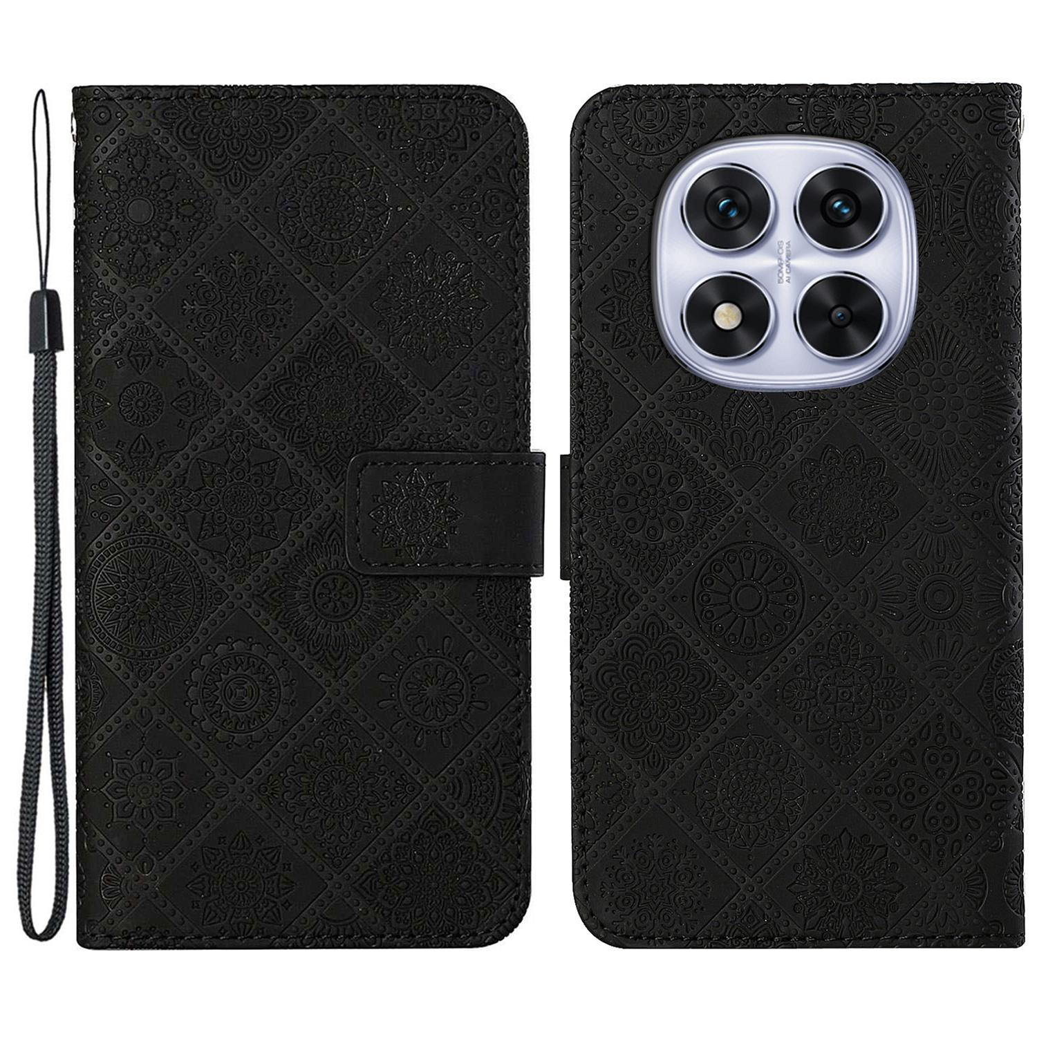 

For Xiaomi Redmi Note 14 Pro+ 5G/Note 14 Pro 5G/Note 14 Pro 4G/Poco X7 5G Case Leather Case Ethnic Style Phone Wallet Cover with Strap Black