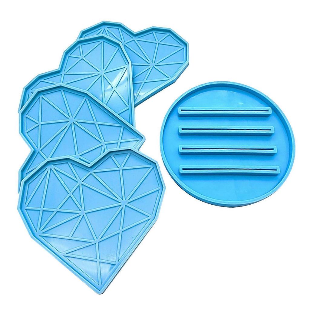 Resin Coaster Molds for Epoxy Resin,4pcs Crystal Coaster Mold with Holder Mold,Silicone Coaster Molds for Resin Casting