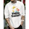 European Size Men's Easter Bunny & Egg Print Short Sleeve T-Shirt - Lightweight Breathable Round Neck Summer Top with Rabbit & Egg Pattern
