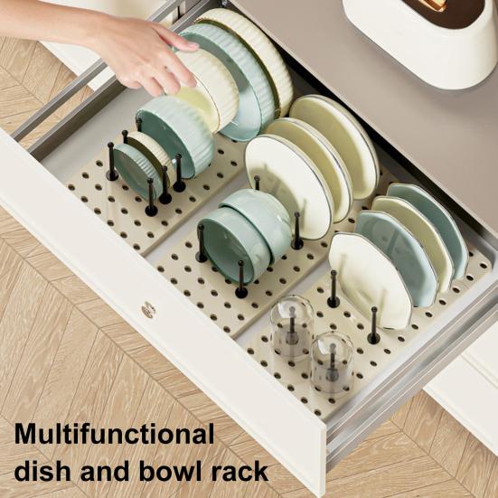 Expandable Dish Drying Rack Plate Bowl Book Holder Mesh Panel with Adjustable Posts Anti-Slip Bottom Dish And Cup Organizer